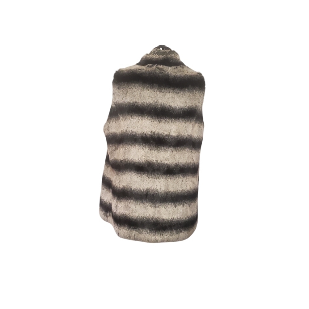 Rachel Zoe Women’s Plus Size 1X Faux Fur Vest Pockets Gray Stripe - Picture 3 of 6